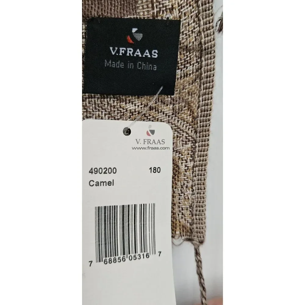 NWT V. Fraas Shawl‎ Wrap Womens Brown Soft Fringed Viscose Acrylic Scarf